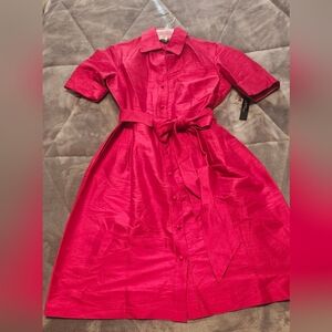 Elegant Red Midi Dress 100%SILK SHANTUNG